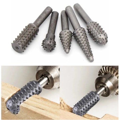 jeu de 5pcs rape rotative pour bois- tige 6mm-